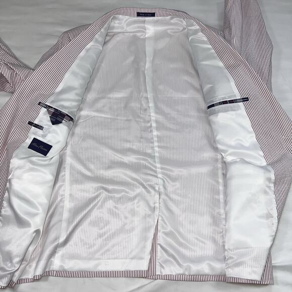 Alan Flusser Blazer Men’s Size 48R Red White Striped Seersucker Preppy Jacket - Picture 7 of 14